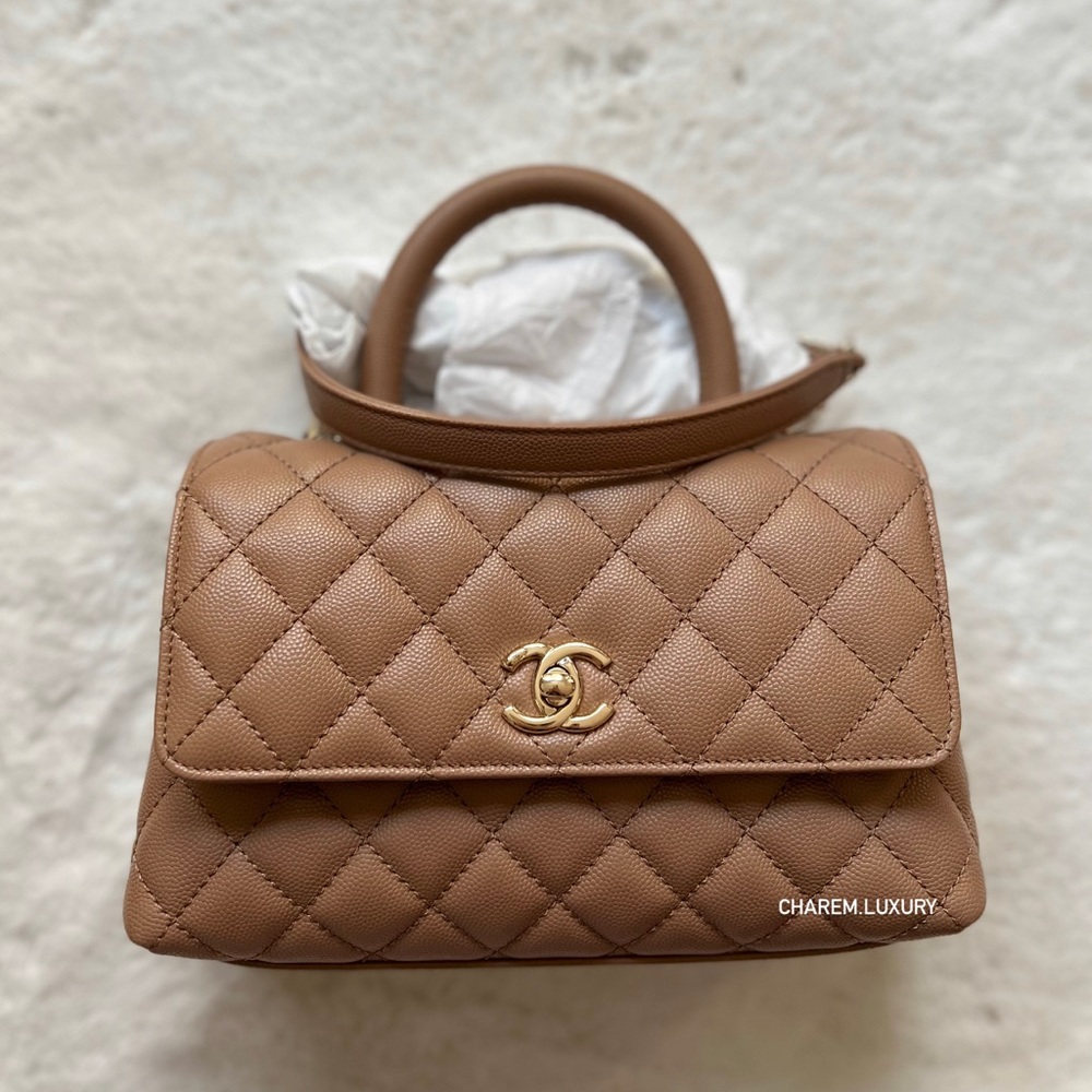 NWT 🤎 CHANEL 22K COCO Handle Small Dark Beige Caviar GHW Microchip Receipt